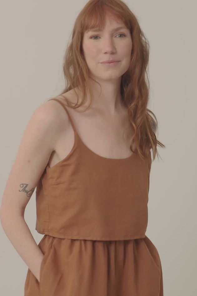 Henar Linen Blend Strap Dress Terracotta