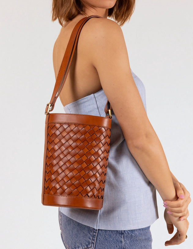 Zola Woven Leather Bag Cognac Brown