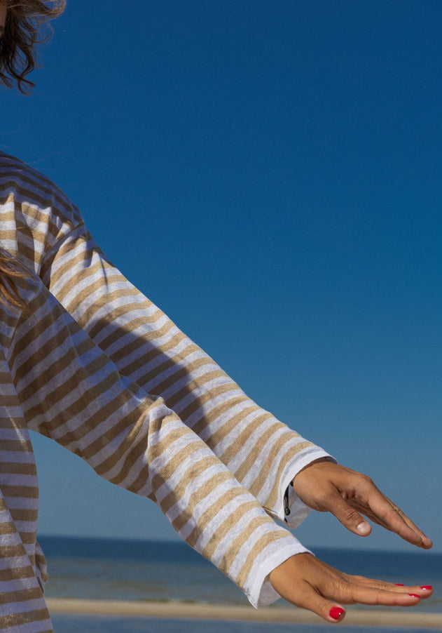 Tanto Unisex Linen Long-Sleeve Top Sand Striped