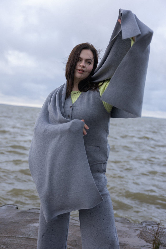 Via Merino Wool Scarf & Gloves Set Light Grey