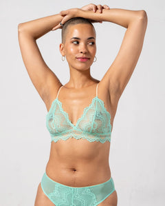 Lace Triangle Bralette Turquoise/Peach