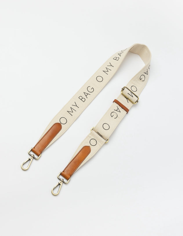 Canvas Logo Strap White & Cognac Classic Leather