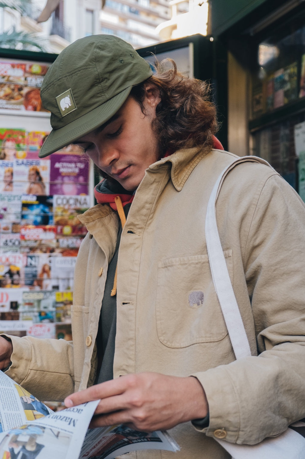 Water Repellent Nylon Five Panel Cap Dark Olive
