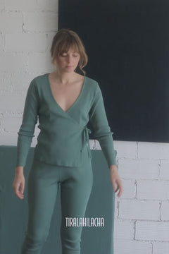 Gina Long Sleeved Crossover Top Sky Blue