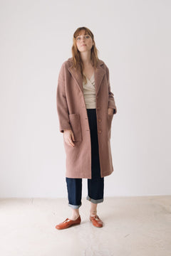 100% RWS Merino Wool Long Coat in Pink