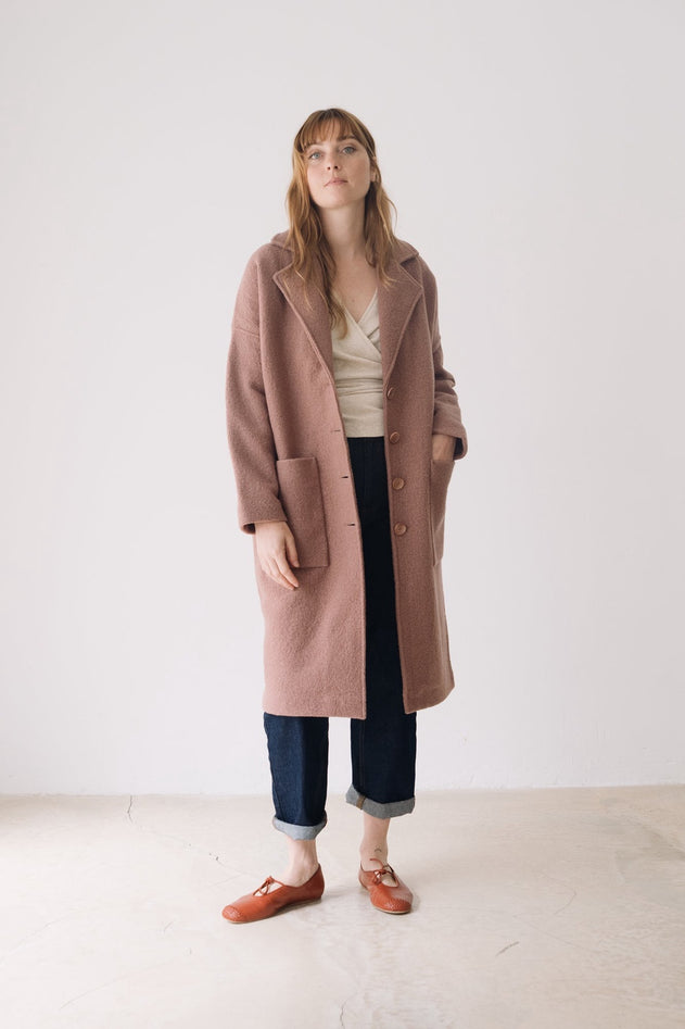 100% RWS Merino Wool Long Coat in Pink