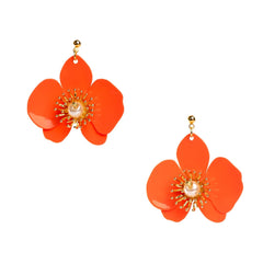 Small Butterfly Orchid Stud Earrings Papaya Orange