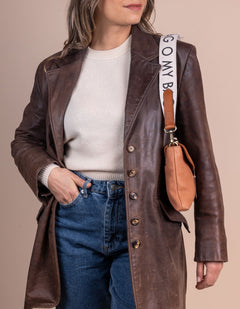 Shoulder Canvas Logo Strap White & Cognac Classic Leather
