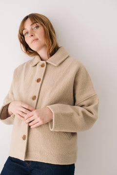 Merino Wool Short Coat in Beige