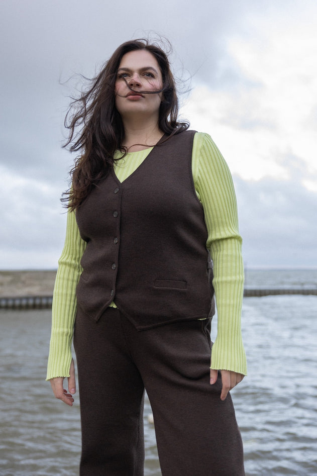 Galante Knitted Merino Waistcoat Chocolate