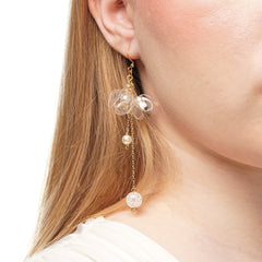 Clear Triple-Flower Drop Earrings