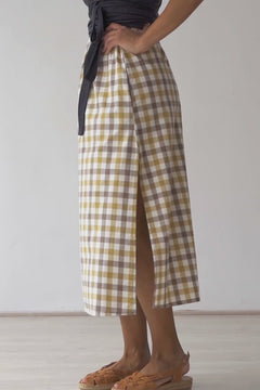 Halia Midi Skirt Yellow Vichy