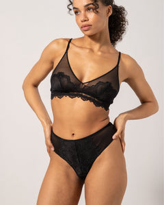 Lace Mesh Highwaist Thong Black