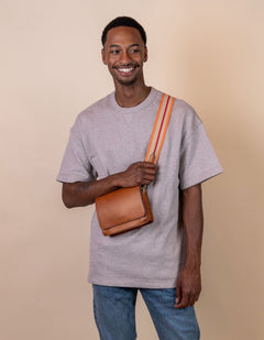 Striped Webbing Strap Orange, Red & Cognac Classic Leather