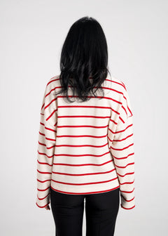 Mable Stripped Polo Sweater Cream & Red
