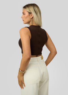 Kurt High-Neck Cropped Tank Top Brown