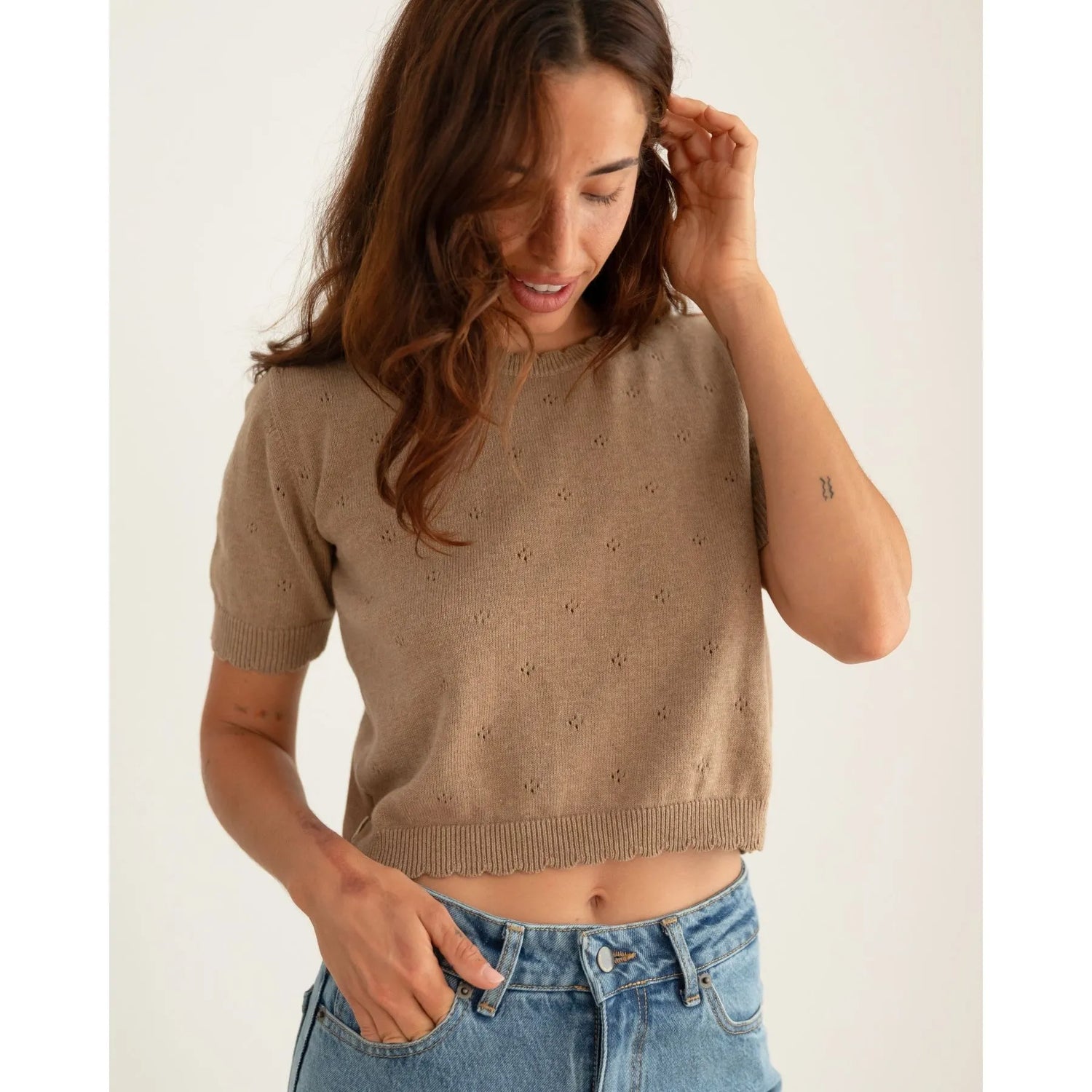 Short Sleeve Knit Sweater Mocha