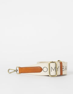 Canvas Logo Strap White & Cognac Classic Leather