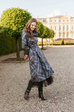 Double Breasted Women's Coat with Front Pleats Duchess Blue