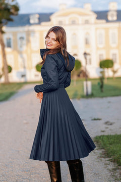 Fit and Flare Blue Women’s A-Line Coat with Pleated Skirt | Blue Serenade