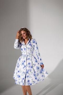 Fit and Flare Raincoat with A-Line Hem Floral White
