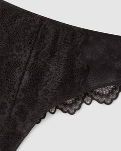 Lace Mesh Highwaist Thong Black