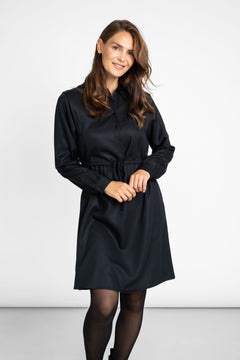 Collared Dress With Drawstring Black