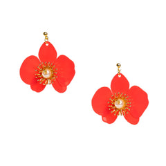 Small Butterfly Orchid Stud Earrings Papaya Orange