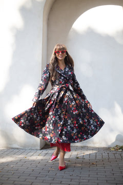Double Breasted Trench Coat Black Rose Garden