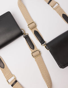 Herringbone Webbing Strap Sand & Black Classic Leather