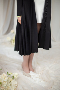 Fit and Flare Raincoat with Pleated A-Line Hem Black Sway