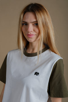 Women's Color Block T-Shirt Natural/Dark Olive