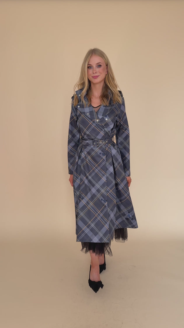 Double Breasted Women's Coat with Front Pleats Duchess Blue