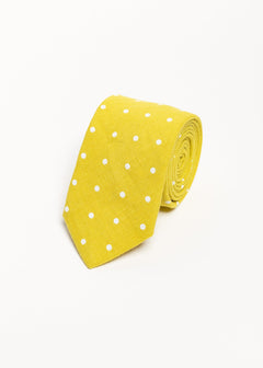 The 100% Linen Tie  Yellow Dots