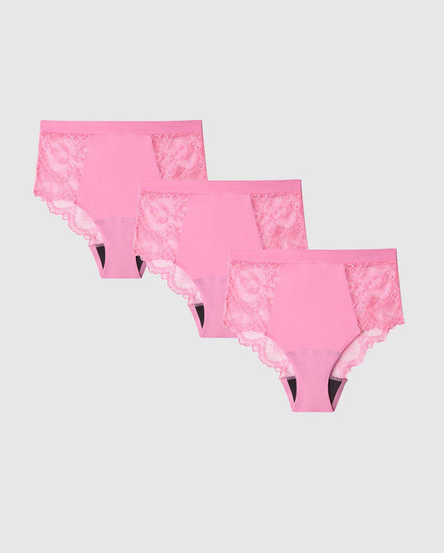 Medium Flow Lace Period Underpants 3-Pack Pink