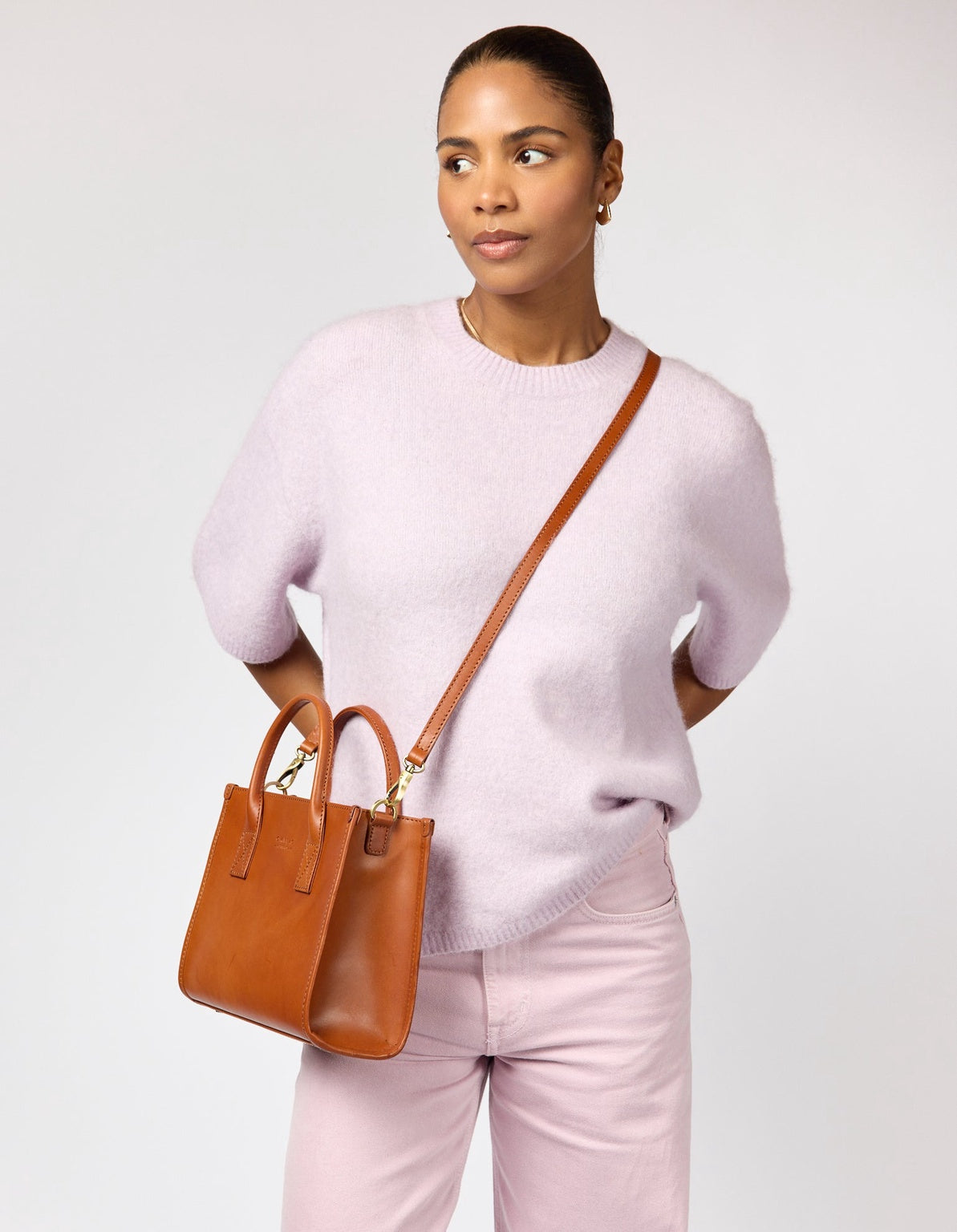Jackie Midi Bag with Leather Strap Classic Leather Cognac