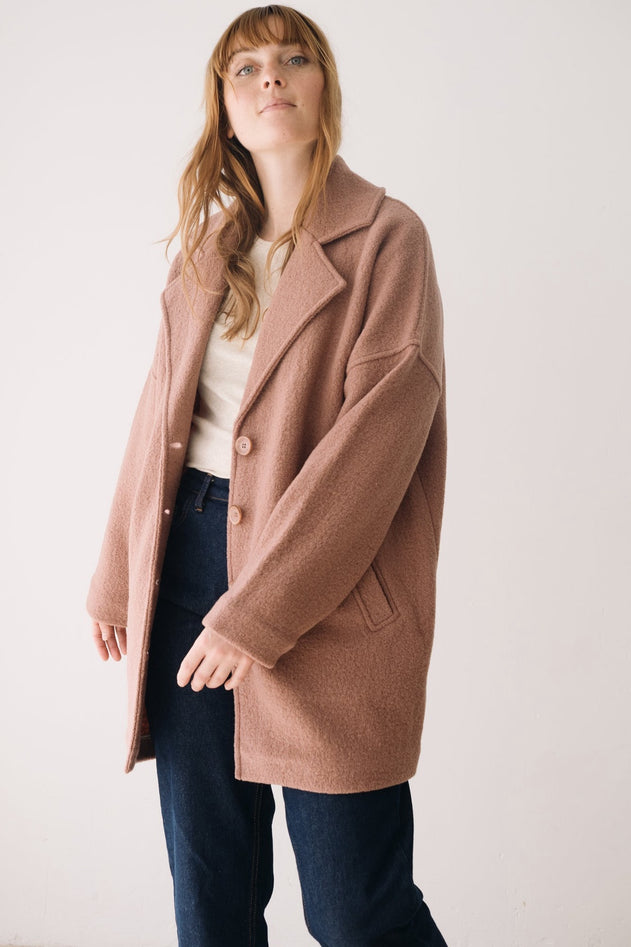 100% Merino Wool Oversized Coat in Pink