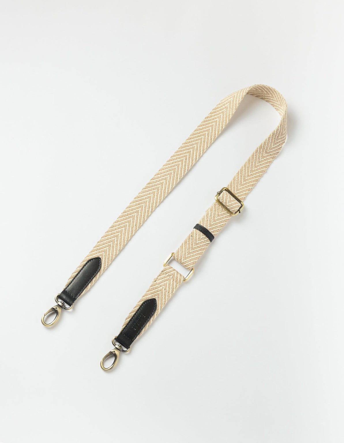 Herringbone Webbing Strap Sand & Black Classic Leather