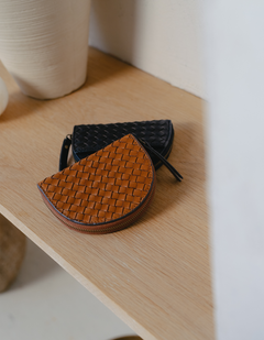 Laura Coin Purse Cognac Woven Classic Leather