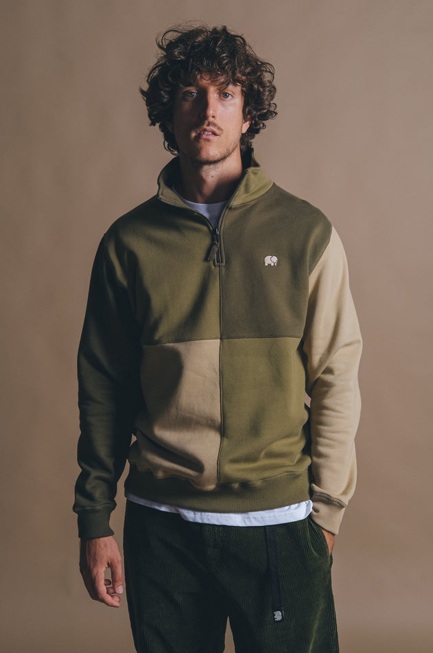 Color Block Half Zip Sweater Gothic Olive