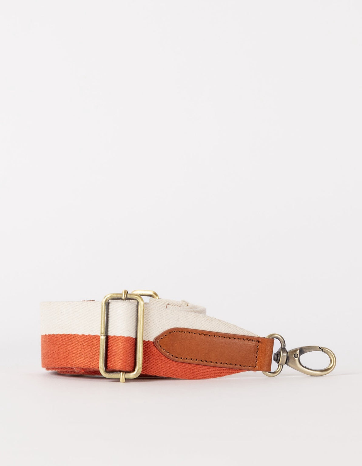 Striped Webbing Strap Copper & White / Cognac Classic Leather