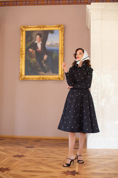 Fit and Flare Raincoat with A-Line Hem Polka Dots Black