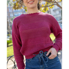 Openwork Knit Sweater Burgundy