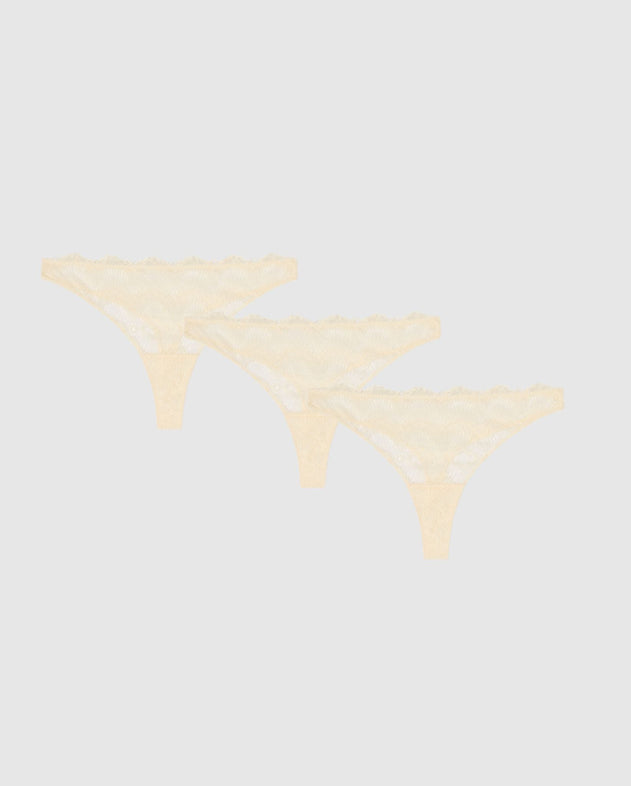 Lace Thong 3-Pack Cream