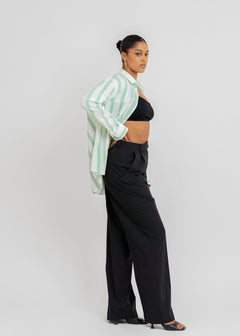 Miles Linen Shirt - Green & White