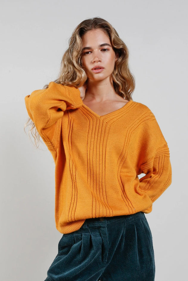 Anya orange merino wool sweater, front view