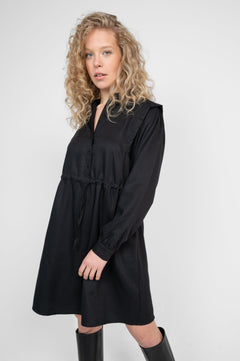 Collared Dress With Drawstring Black