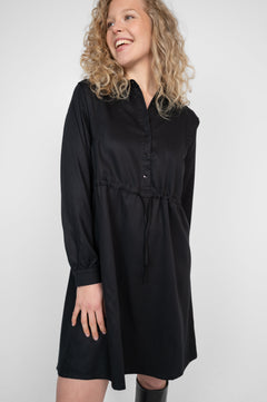 Collared Dress With Drawstring Black