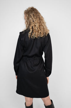 Collared Dress With Drawstring Black