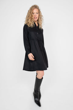 Collared Dress With Drawstring Black